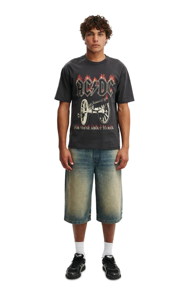 Cotton On Men's Premium Loose Fit Music T-Shirt, Alternate, color, Washed Black - Ac Dc - For