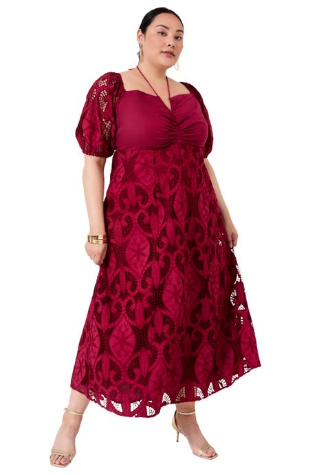 Eyelet Puff Sleeve Peasant Dress (Plus)