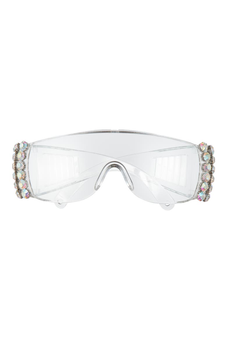 Crystal Embellished Shield Safety Glasses, Main, color, SILVER/ CLEAR
