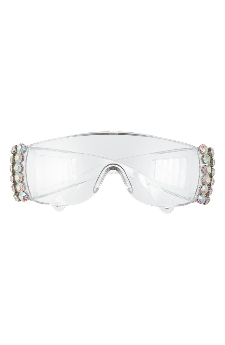 Rad + Refined Crystal Embellished Shield Safety Glasses, Main, color, Silver/ Clear