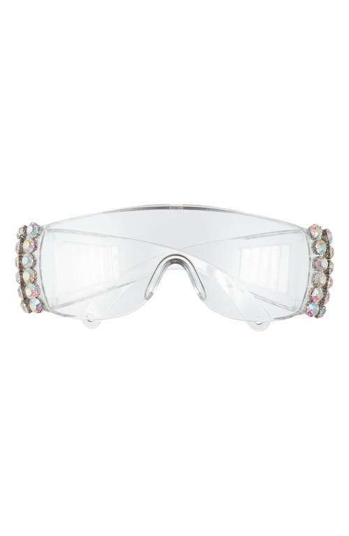 Rad + Refined Crystal Embellished Shield Safety Glasses in Silver/Clear