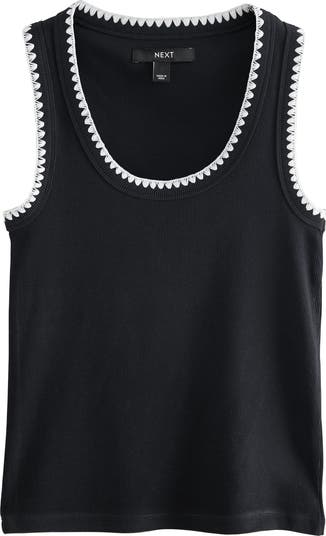NEXT Monochrome Embroidered Cotton Rib Tank | Nordstrom