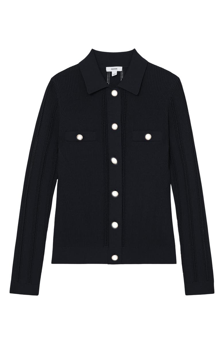 Reiss Harri Rib Knit Button-Up Shirt, Alternate, color, Navy