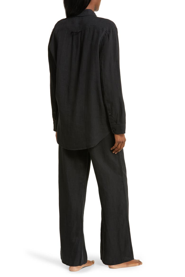 Long Sleeve Linen Pajamas, Alternate, color, PLAIN LINEN BLACK
