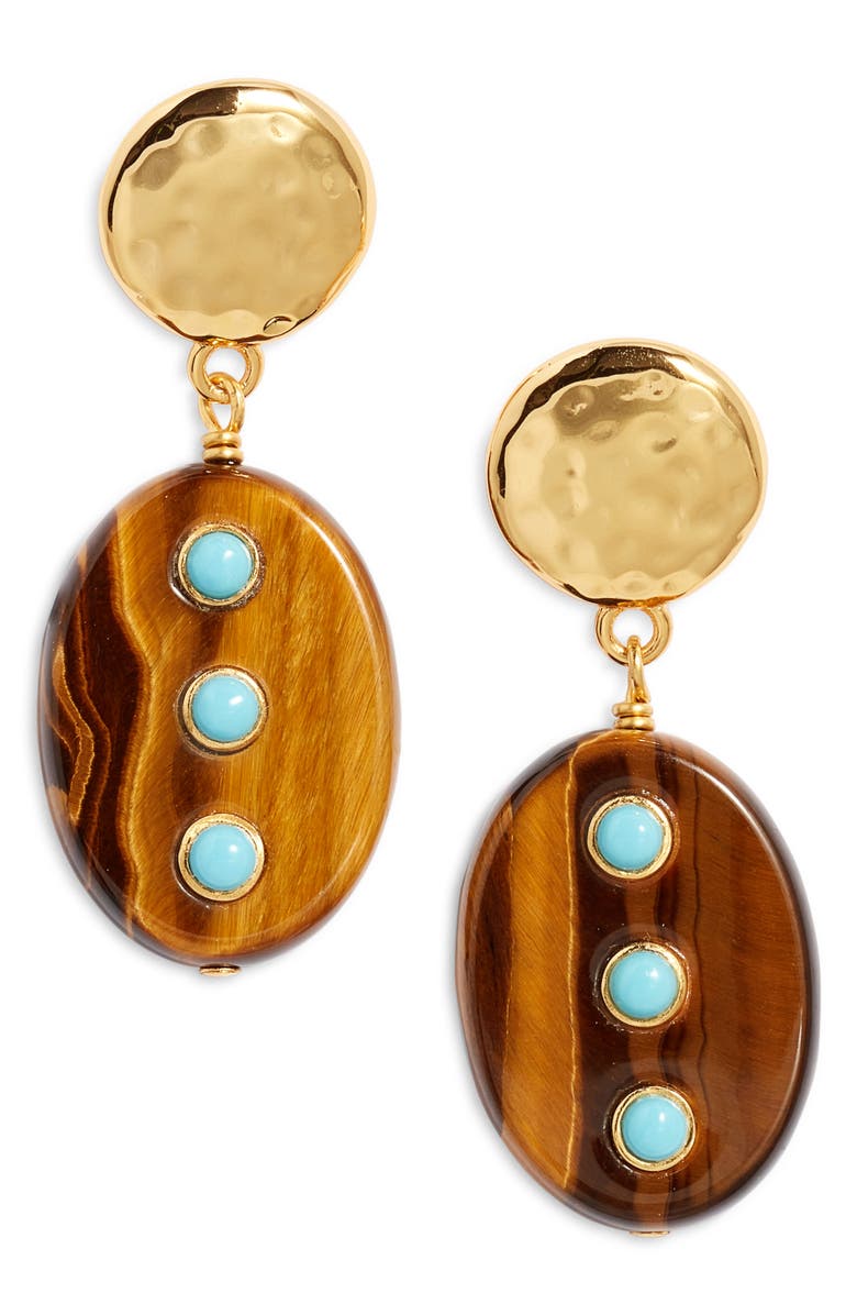 NEST Jewelry Tiger's Eye & Turquoise Drop Earrings, Main, color, Brown