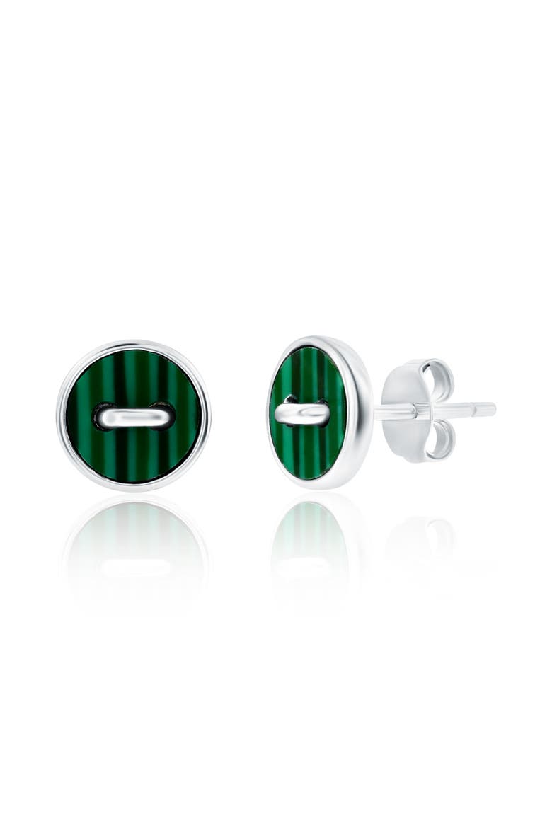 Sterling Silver Malachite Button Studs, Main, color, Green