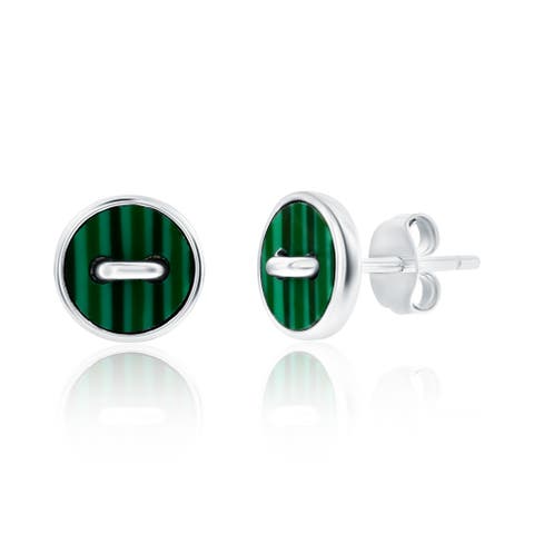 Sterling Silver Malachite Button Studs