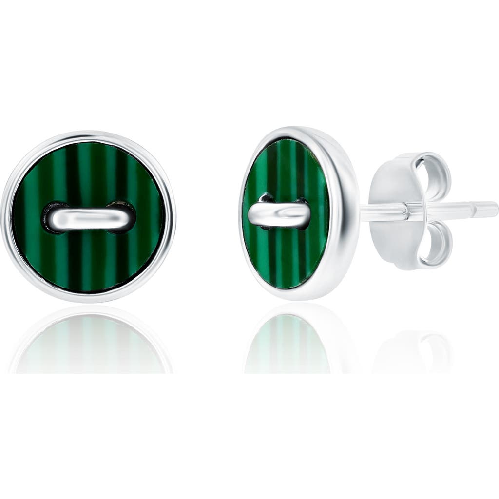 Donatello Gian Sterling Silver Malachite Button Studs In Green