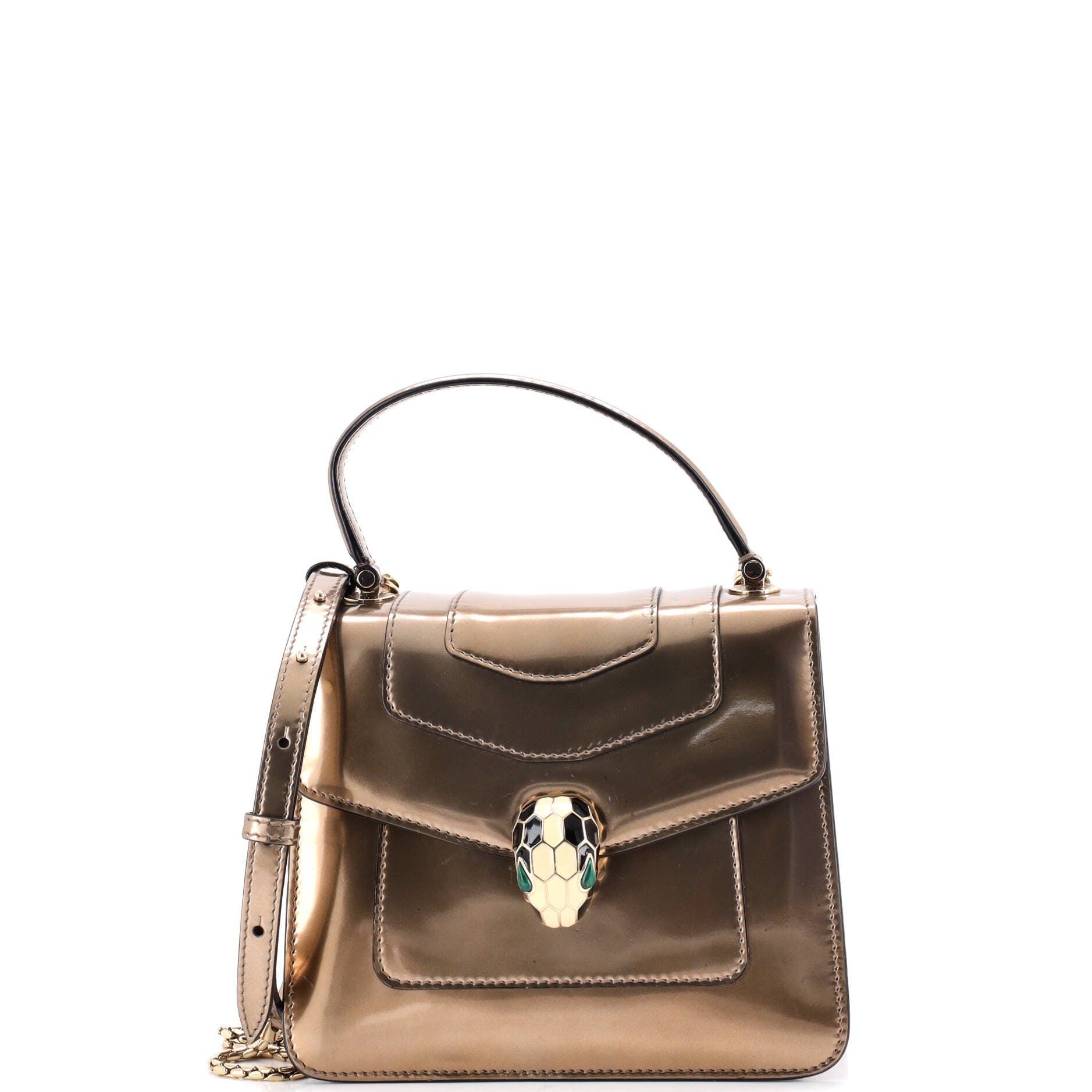 Serpenti Forever Top Handle Bag Patent Small, Main, color, Metallic Silver