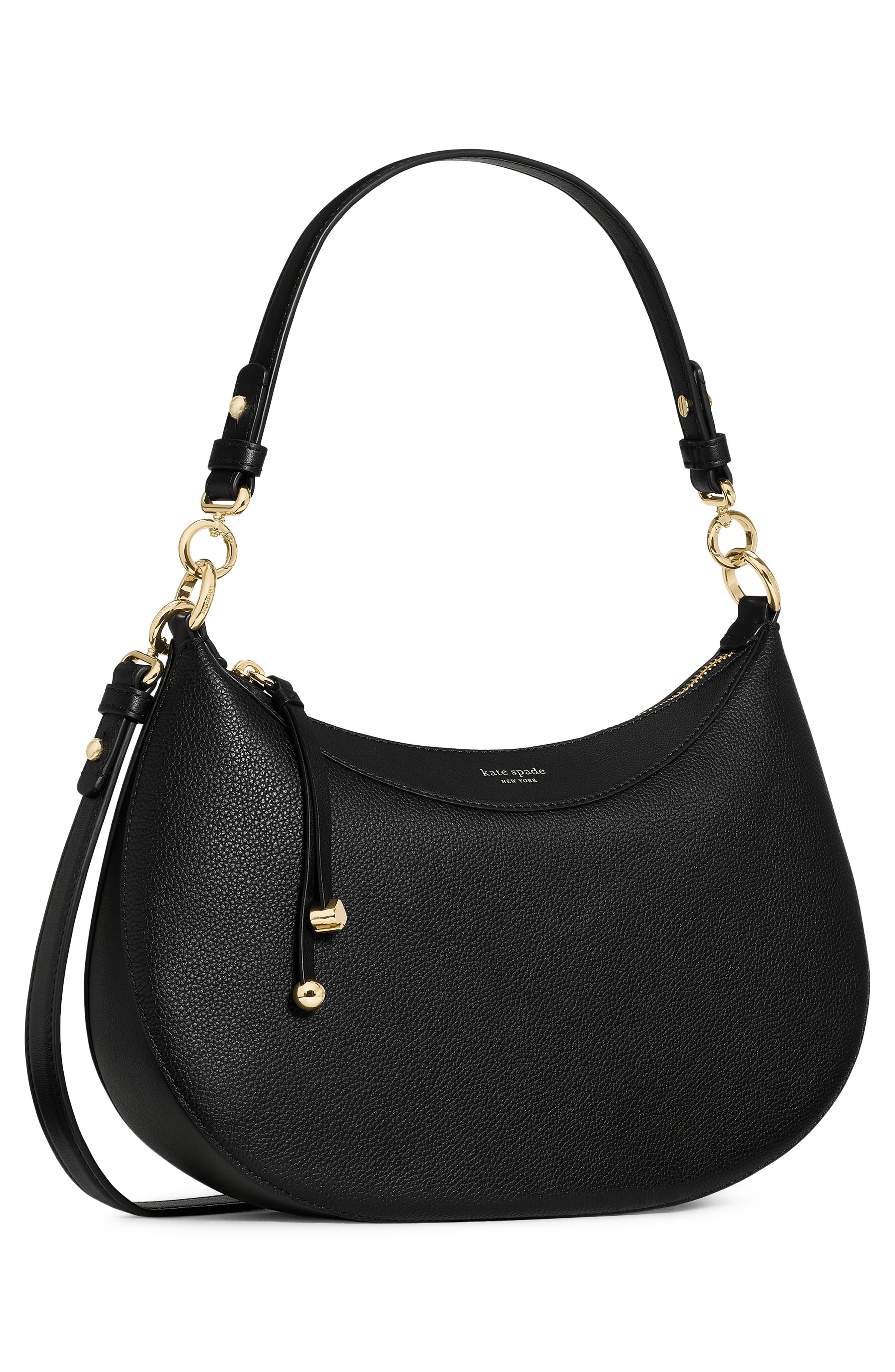 Liv Pebbled Leather Shoulder Bag, Alternate, color, BLACK