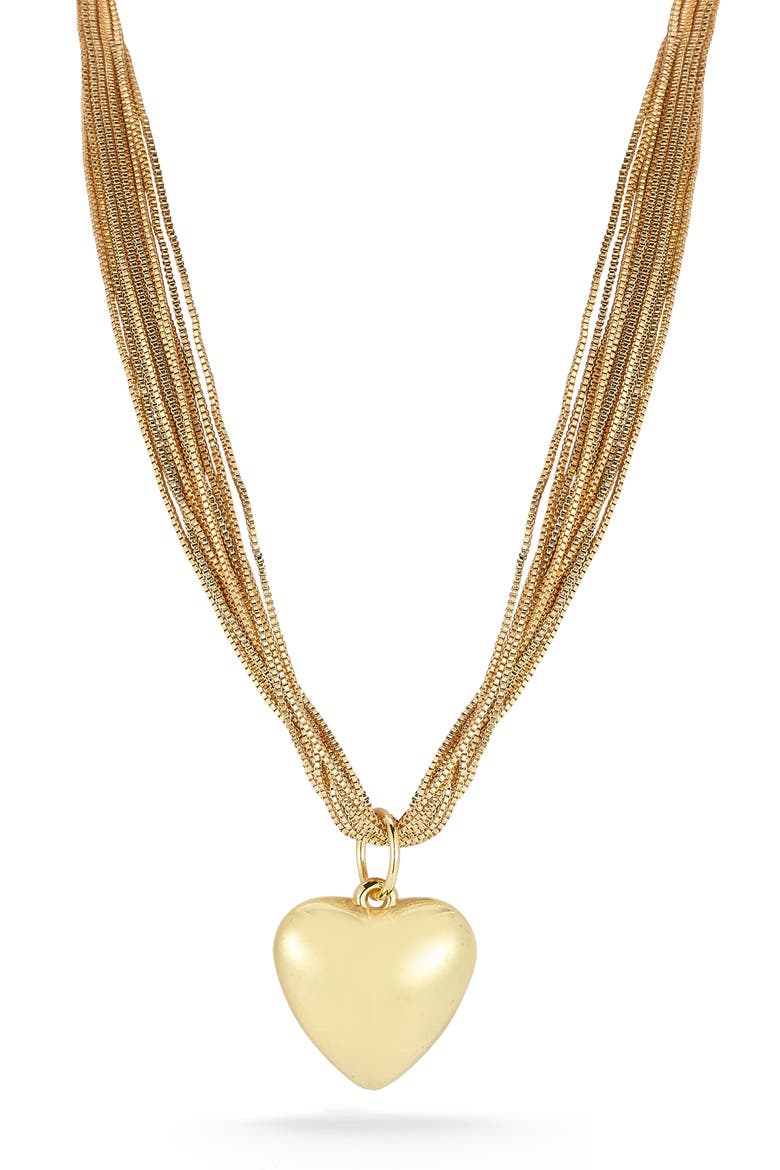 Puffed Heart Pendant Necklace, Main, color, GOLD