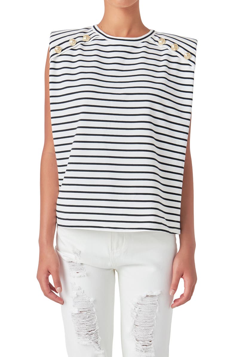 English Factory Power Shoulder Stripe T-Shirt, Alternate, color, White/ Black