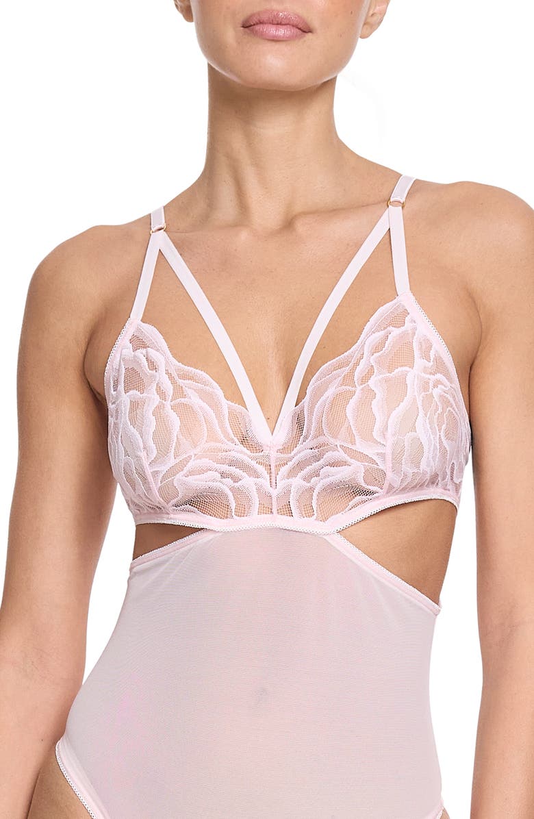 Hanky Panky Strappy Cutout Mesh & Lace Teddy, Alternate, color, Vie En Rose Pink
