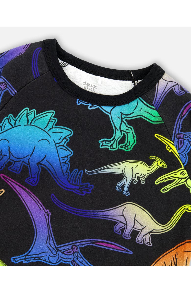 Deux par Deux Two-Piece Organic Cotton Pajama Set Dinosaur, Alternate, color, Black