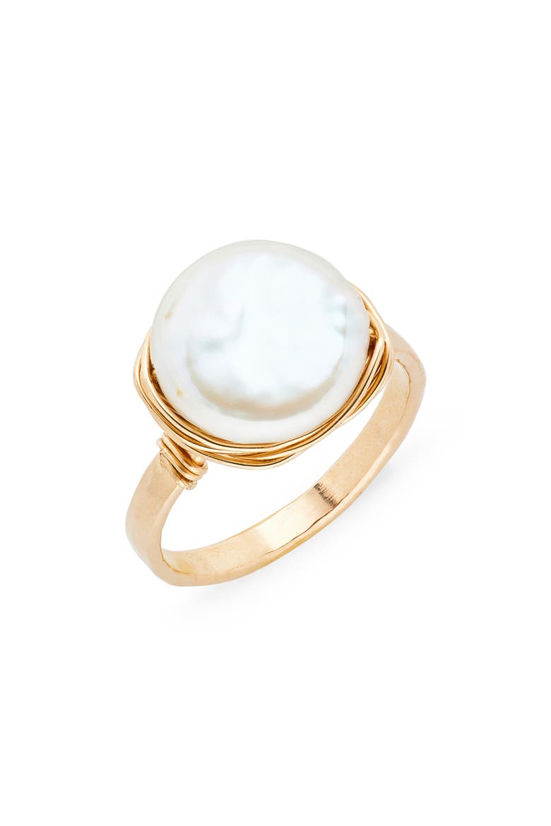 Semiprecious Stone Wire-Wrapped Ring, Main, color, GOLD FILL / PEARL