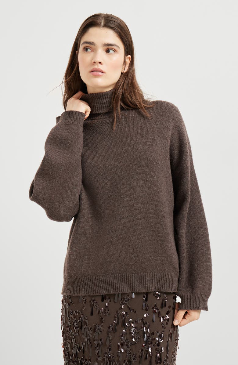Brunello Cucinelli Turtleneck sweater with monili, Alternate, color, Rust Brown