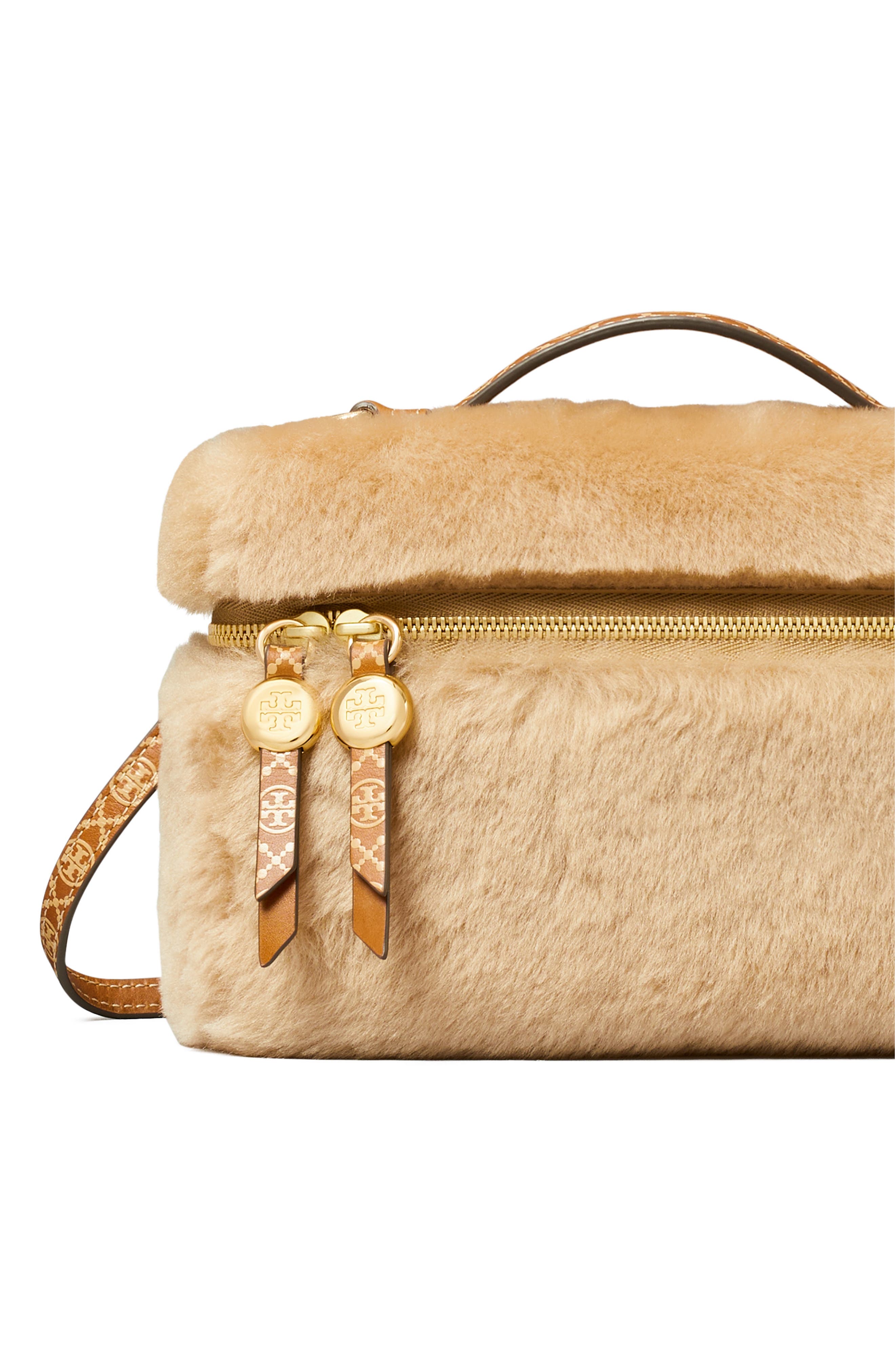 Romy Genuine Shearling Slim Top Handle Bag, Alternate, color, TEDDY