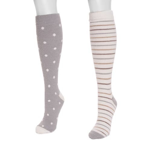 Muk Luks Compression Cozy Tall Sock 2 Pair Pack In Gray