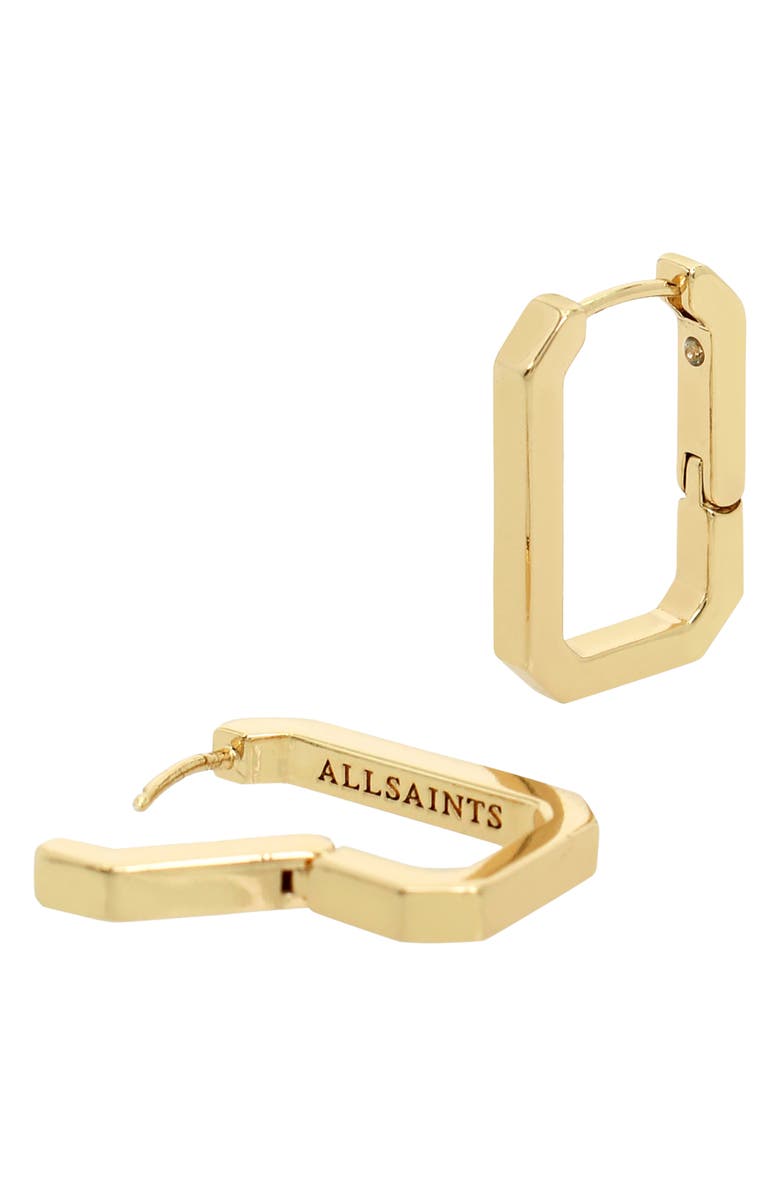 AllSaints Small Hexagon Huggie Hoop Earrings, Alternate, color, Gold