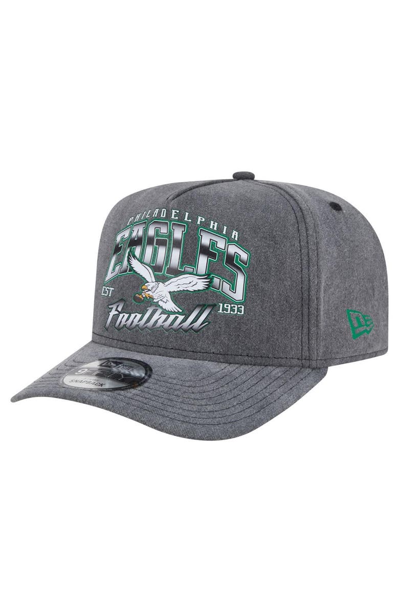 New Era Men's New Era  Black Philadelphia Eagles Throwback Washed A-Frame 9FIFTY Snapback Hat, Main, color, 
