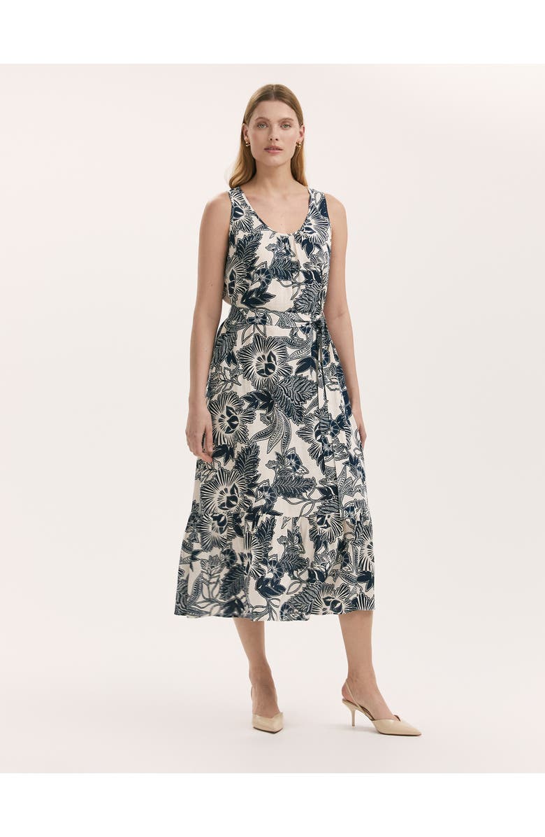 Finery London Marta Linen Blend Midi Dress, Main, color, Navy Flower