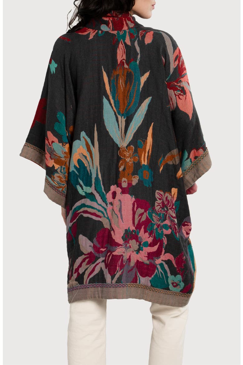 Keisha Long Floral Pattern Duster Jacket, Alternate, color, GREY/ PINK