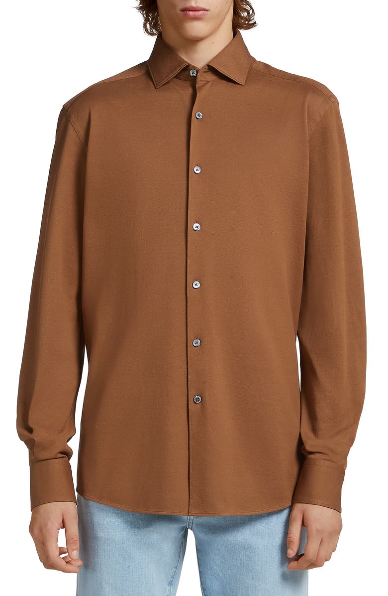 ZEGNA Cotton Jersey Button-Up Shirt, Main, color, 