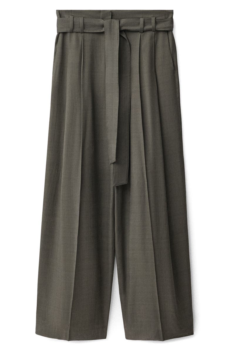 MANGO Tie Belt Pleat Front Wide Leg Pants, Alternate, color,