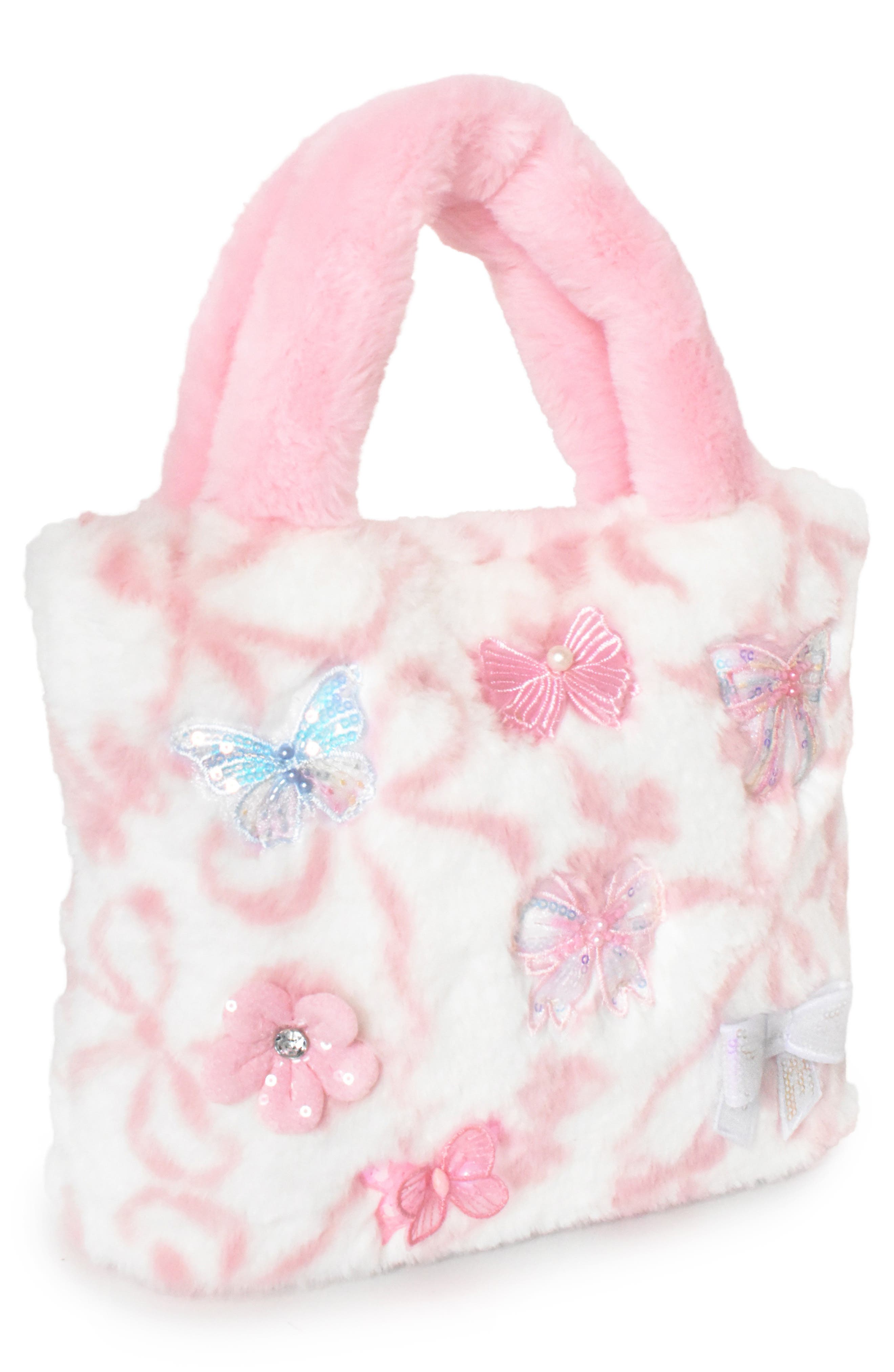 Kids' Bow Faux Fur Mini Tote, Alternate, color, COTTON CANDY