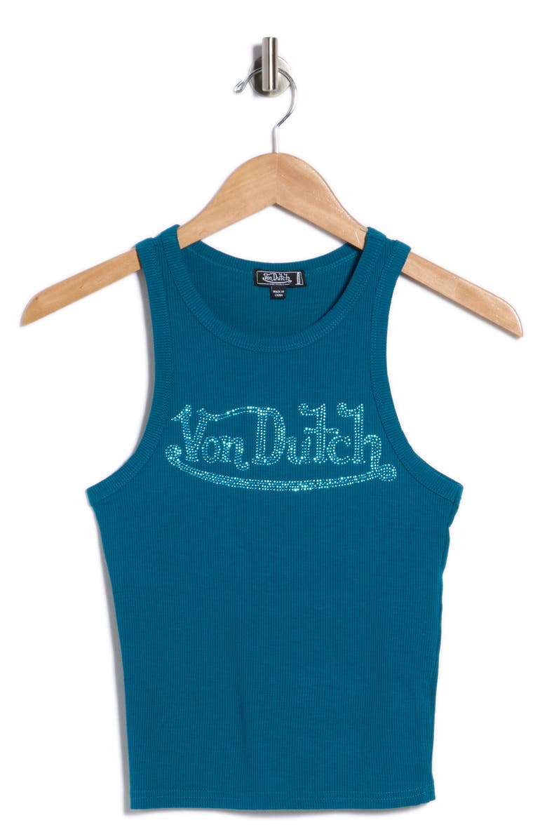Von Dutch Ribbed Jersey Tank, Alternate, color, Deep Lagoon