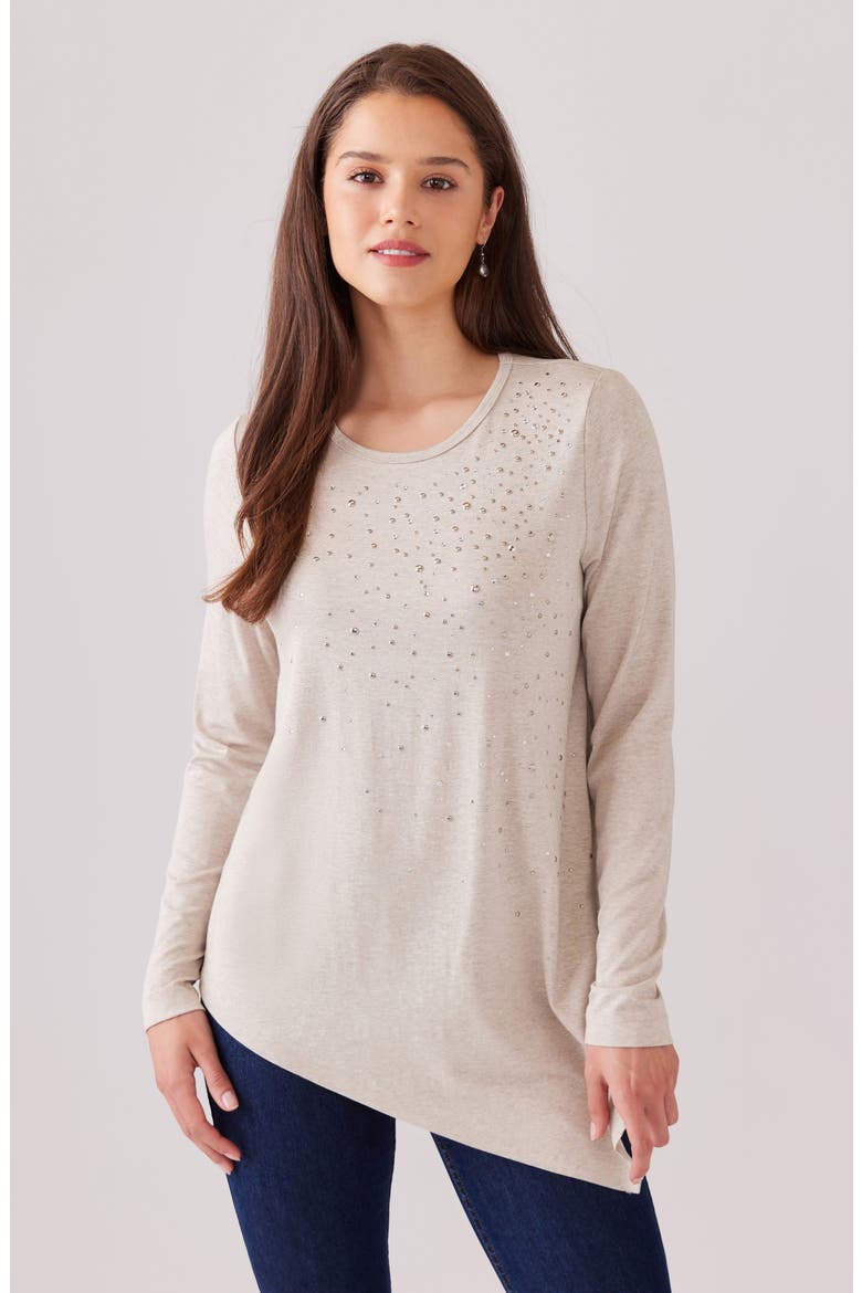 Embellished Asymmetric Top, Alternate, color, OATMEAL