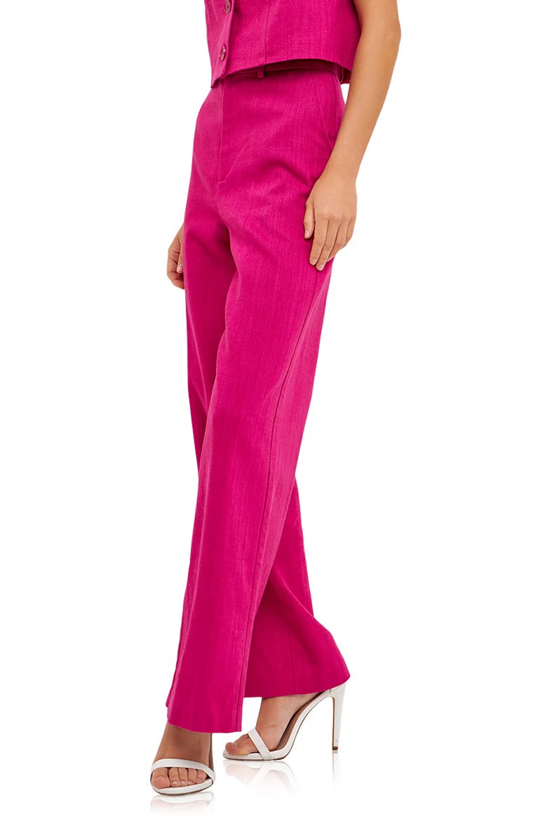 Wide Leg Linen Blend Trousers, Alternate, color, BERRY