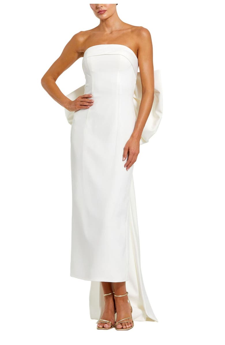 Mac Duggal Strapless Satin Column Ankle Dress With Bow Detail, Main, color, Ivory