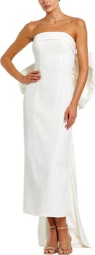Mac Duggal Strapless Satin Column Ankle Dress With Bow Detail