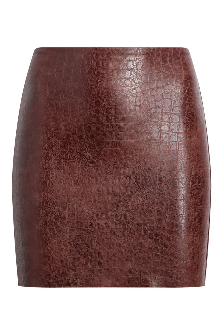 Croc Embossed Faux Leather Miniskirt, Alternate, color, CR03-BROWN CROC
