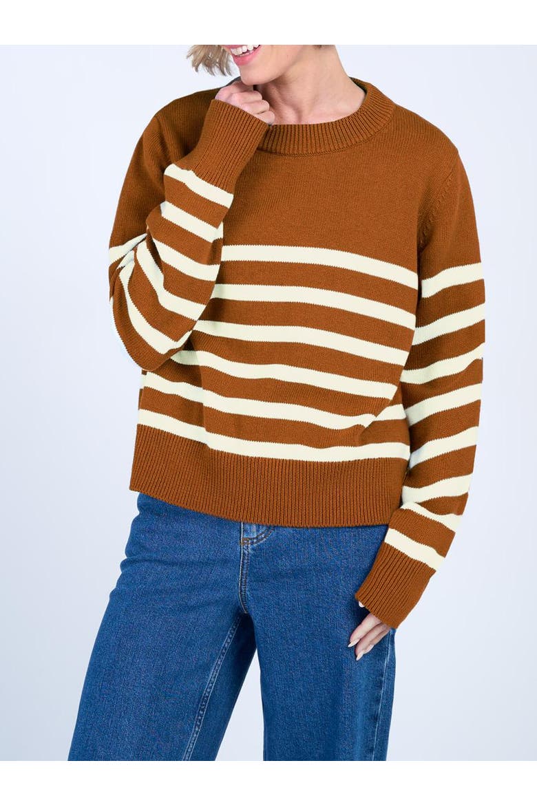 Long Sleeve Boxy Stripe Crew Sweater, Alternate, color, Ginger & Soft White