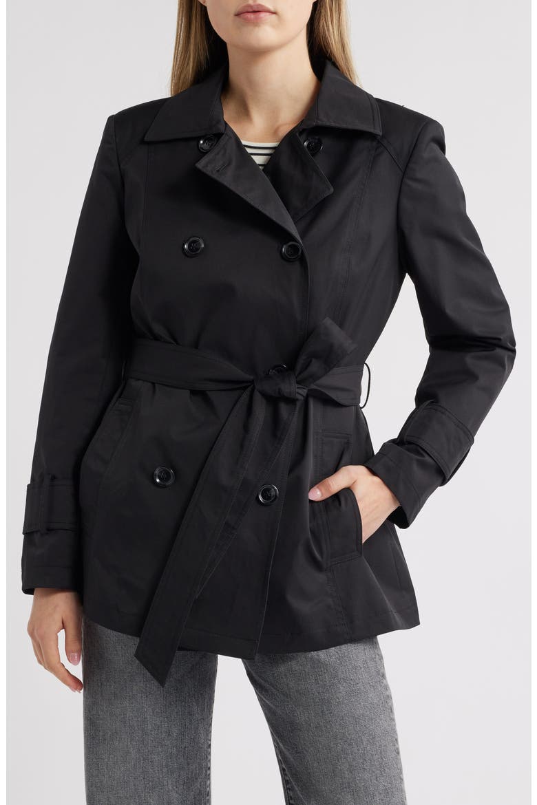 Belted Trench Coat, Main, color, BLACK