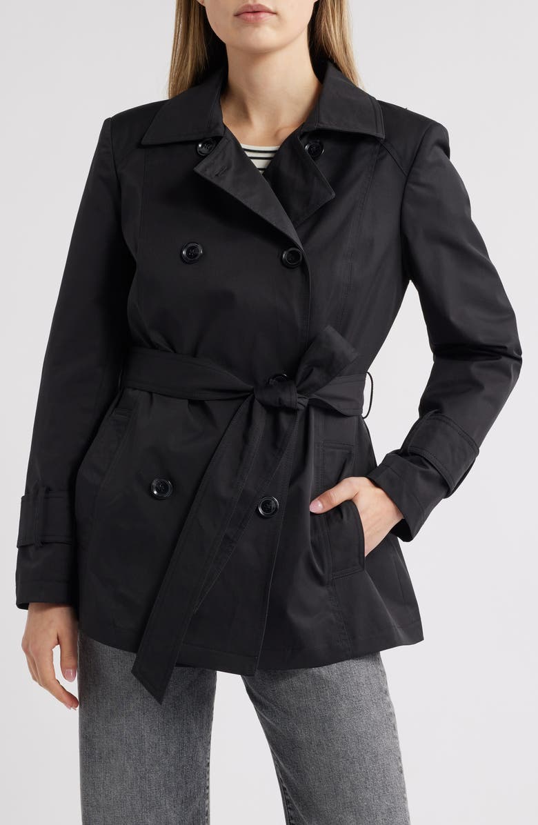 Sam Edelman Belted Trench Coat, Main, color, Black