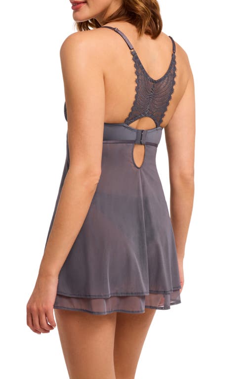 Montelle Intimates Nights Out Metallic Bust Support Chemise & Panties Set In Gray