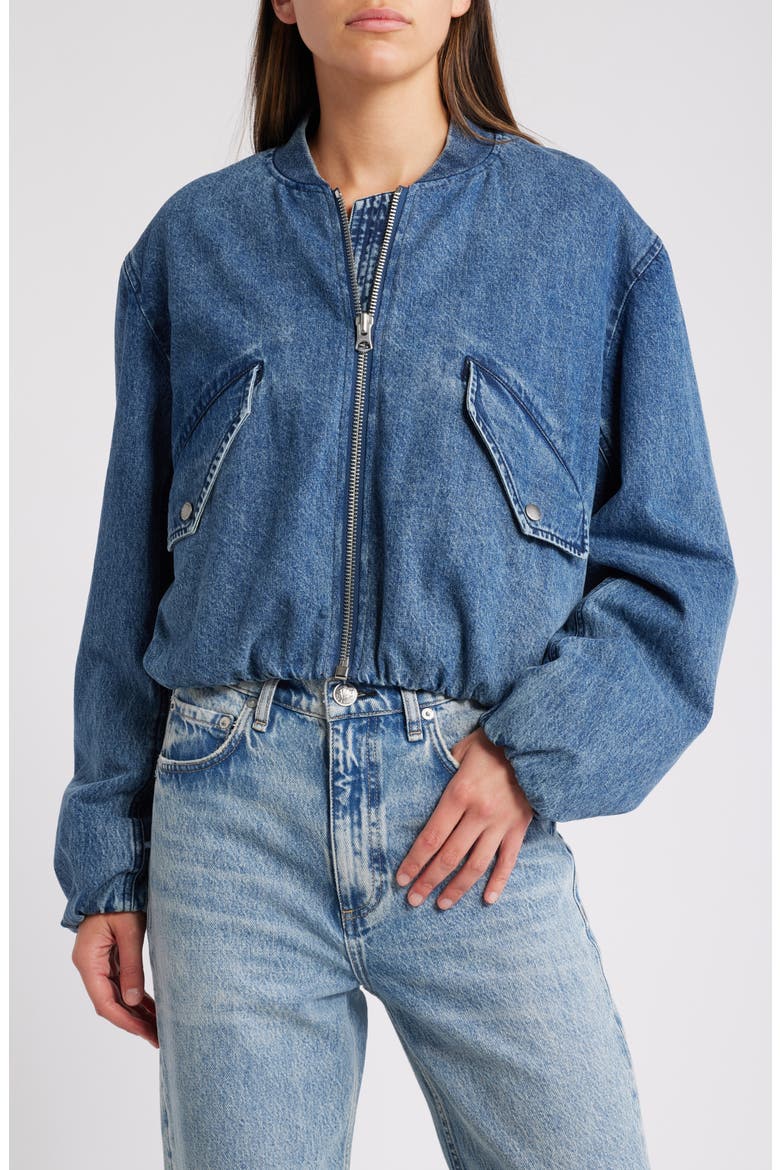 Maggie Crop Denim Bomber Jacket, Alternate, color, AMARA