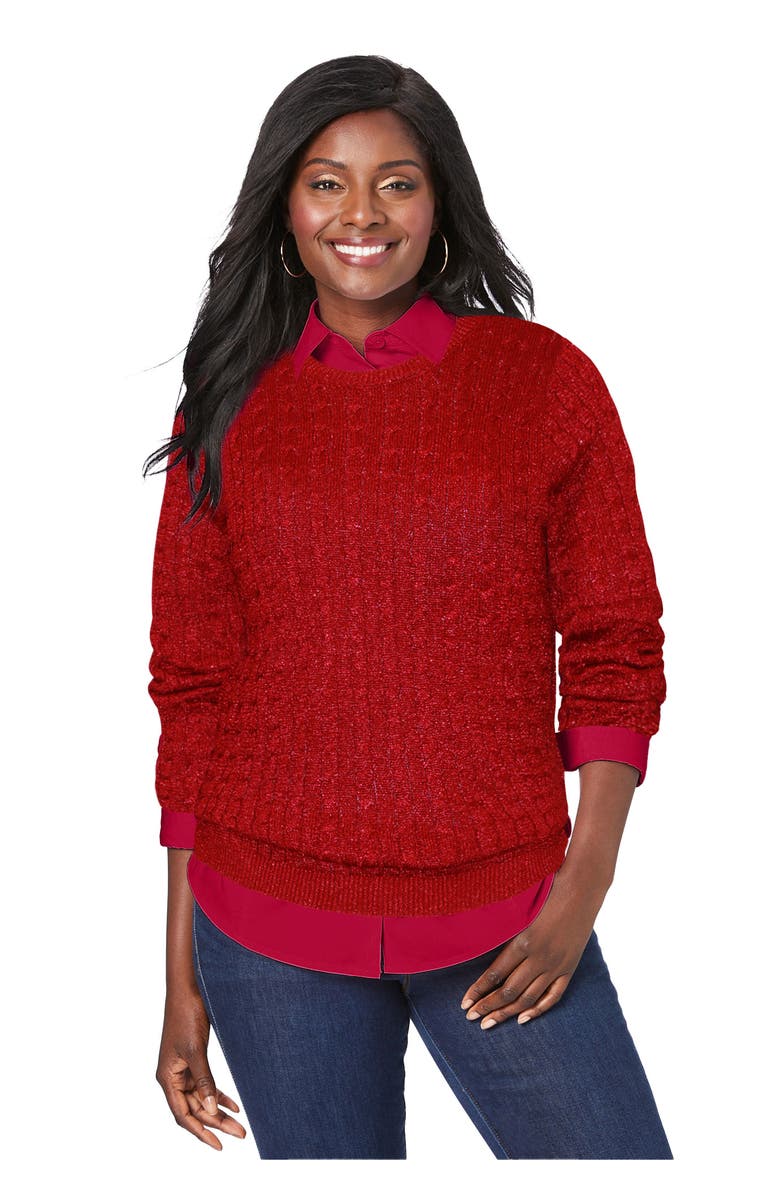 Jessica London Cable Crewneck Sweater, Main, color, 