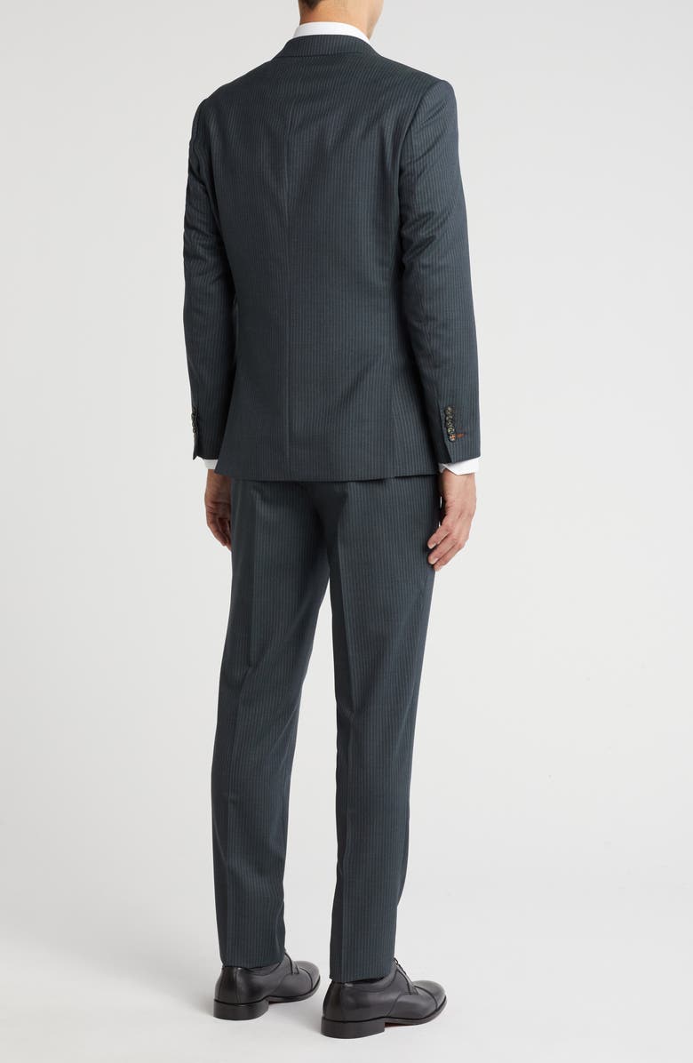 English Laundry Stripe Trim Fit Peak Lapel Wool Blend Two-Piece Suit, Alternate, color, Black Olive