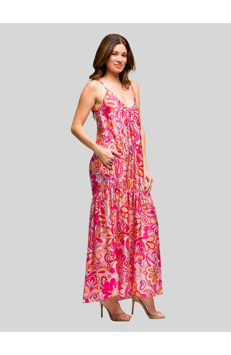 24seven Comfort Apparel Pink Print Lightweight Spaghetti Strap Pocket Maxi Dress, Alternate, color, Pink Multi
