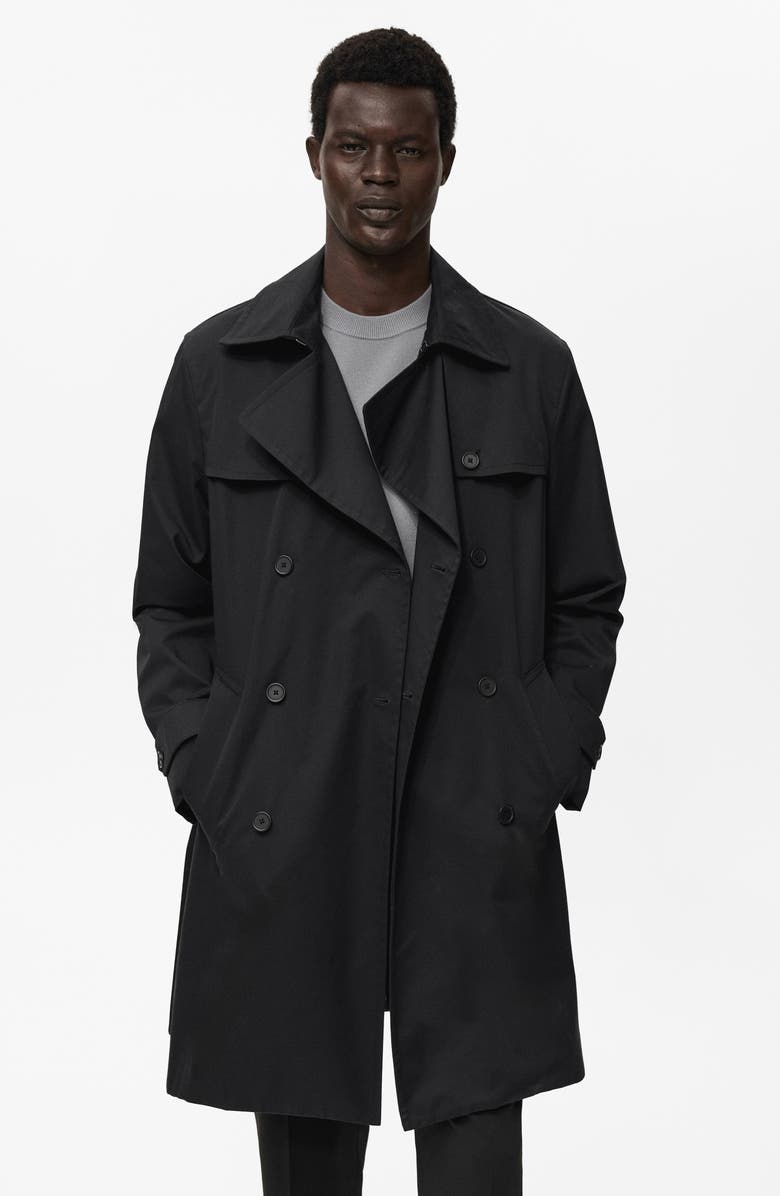 MANGO Water Repellent Trench Coat, Alternate, color, Black