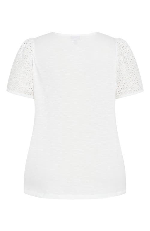 City Chic Linny Eyelet Puff Sleeve Cotton Top In White