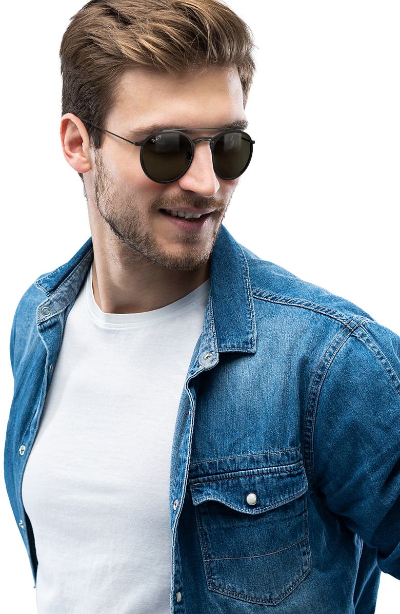 Ray-Ban 51mm Polarized Round Sunglasses, Alternate, color, Black/ Polar