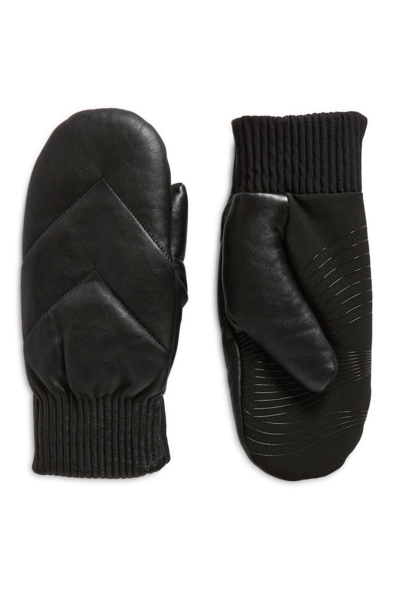 Quilted Leather Puffer Mitten, Main, color, BLACK