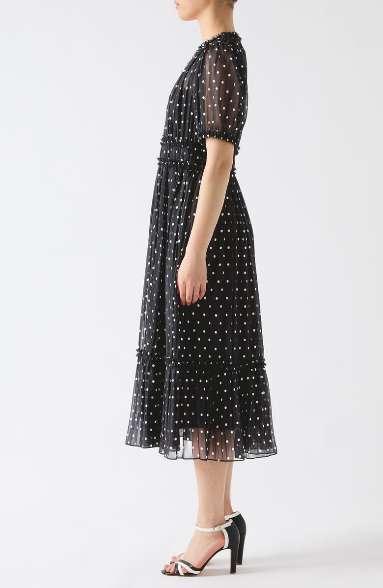LK Bennett Gigi Polka Dot Short Sleeve Pleated Chiffon Midi Dress, Alternate, color, 