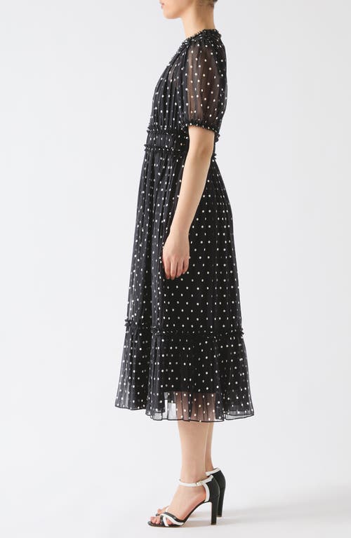 Lk Bennett Gigi Polka Dot Short Sleeve Pleated Chiffon Midi Dress In Black