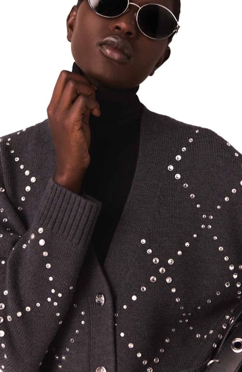 Maje Rhinestone Check Cardigan In Brown